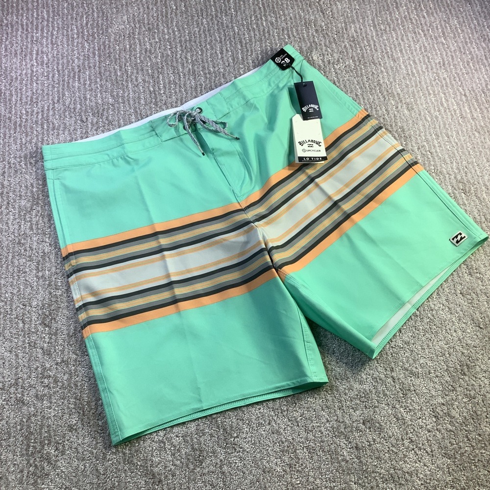 Billabong‎ Lo Tide Boardshorts Mint Green Striped Swim Trunks Size 38 NWT